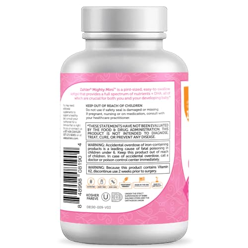 Zahler Mighty Mini Prenatal Vitamin with DHA & Folate - Certified Kosher - All Natural Prenatal Vitamins Zahler