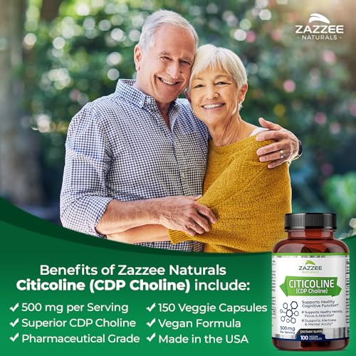Zazzee Extra Strength Citicoline CDP Choline, 500 mg per Serving, 100 Vegan Capsules Zazzee