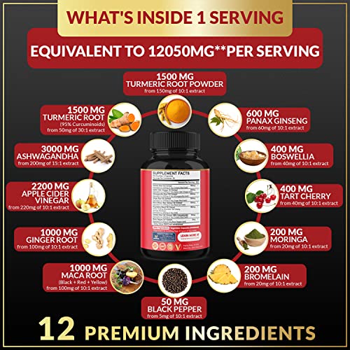 (2 Packs) Premium Turmeric Curcumin Supplement 12050mg with Ginger, Apple Cider Vinegar BMVINVOL