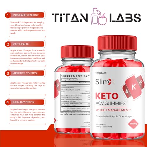 (3 Pack) SlimX Keto ACV Gummies, SlimX Keto ACV Advanced Weight Loss 1000MG Apple Titan Labs