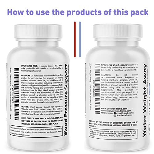 Youth & Tonic Daily Water Weight Away Pills and Blood Pressure Support Supplements/Natural Youth & Tonic