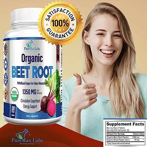 YUMMYVITE Organic Beet Root Powder Tablets - 1350mg with Black Pepper for Faster YUMMYVITE