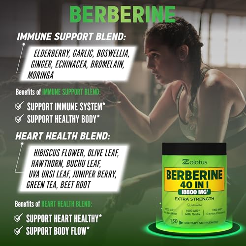 Zolotus 18800mg Berberine Supplement 40 in 1, with Sea Moss, Cinnamon, Milk Thistle Zolotus