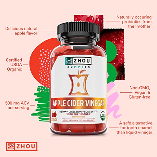 Zhou Nutrition Apple Cider Vinegar Gummies with The Mother, ACV Detox & Cleanse Zhou Nutrition