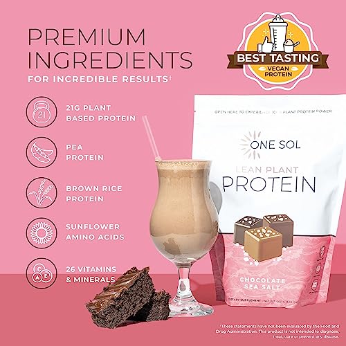 One Sol Lean Plant Protein Powder Chocolate Sea Salt, Low Carb, Gluten Free, Lactose One Sol