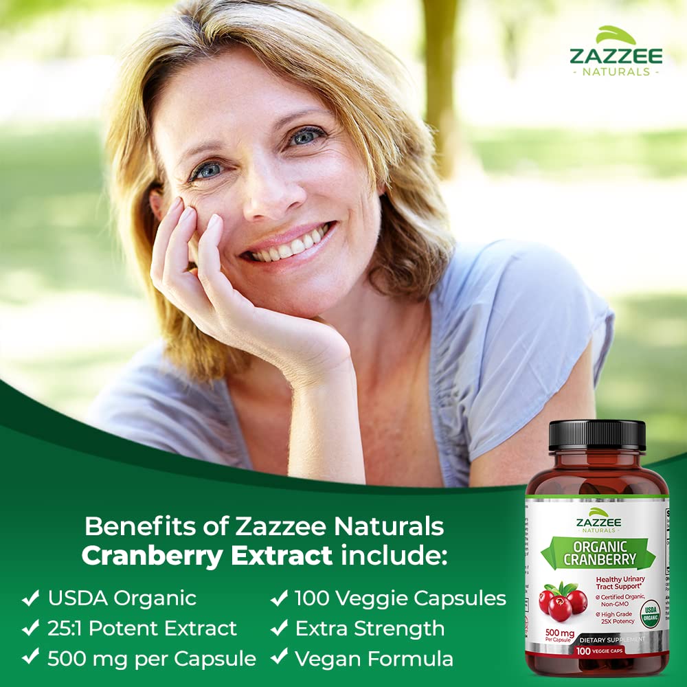 Zazzee USDA Organic Cranberry 25:1 Extract, 12,500 mg Strength, 100 Vegan Capsules Zazzee