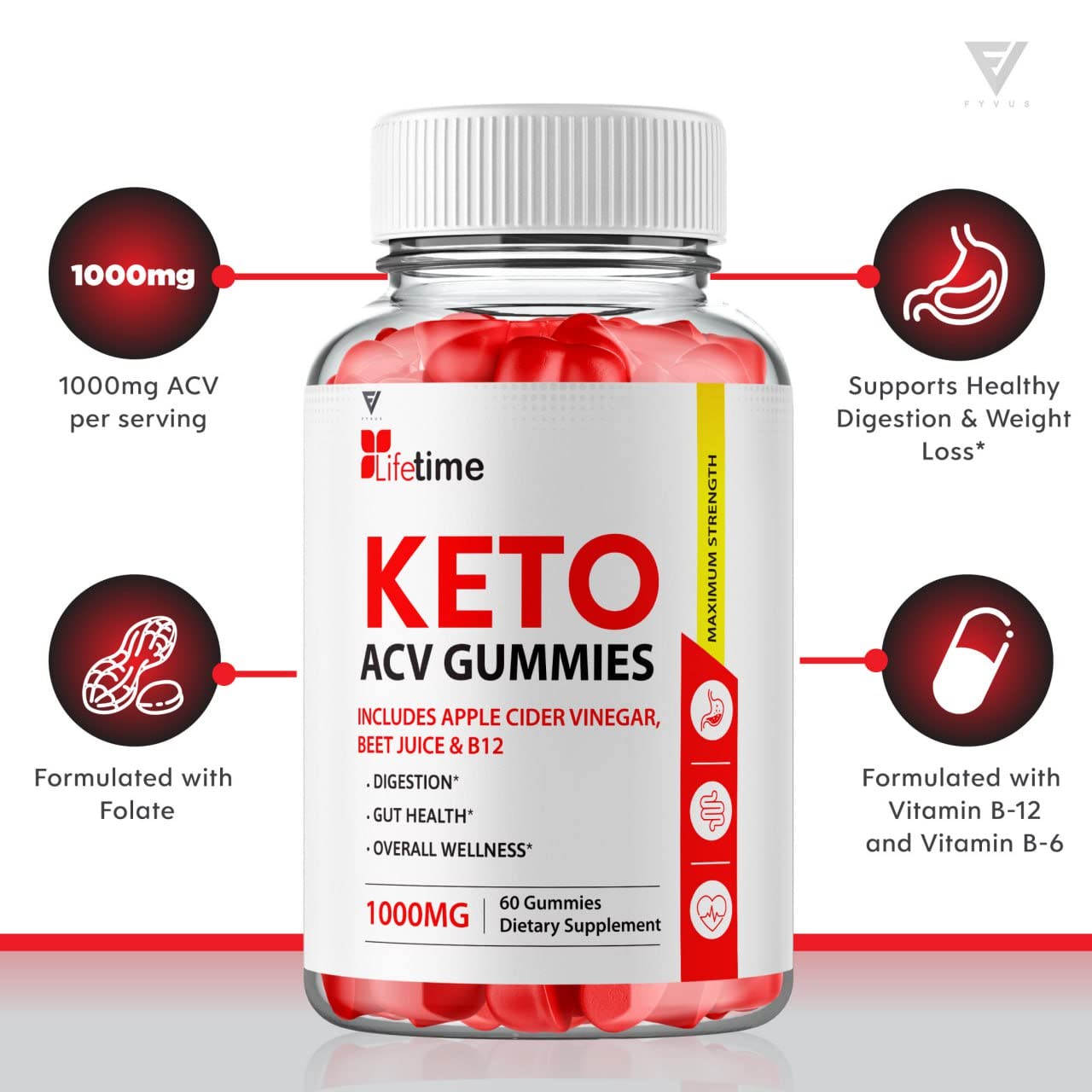 (3 Pack) Lifetime Keto Plus ACV Gummies Advanced Weight Loss AVC, Life Time Keto ACV Fyvus