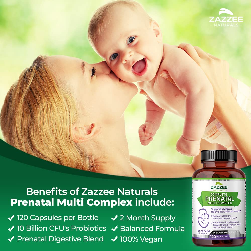 Zazzee Extra Strength Complete Prenatal Multi Complex, 120 Vegan Capsules, 2 Month Supply Zazzee