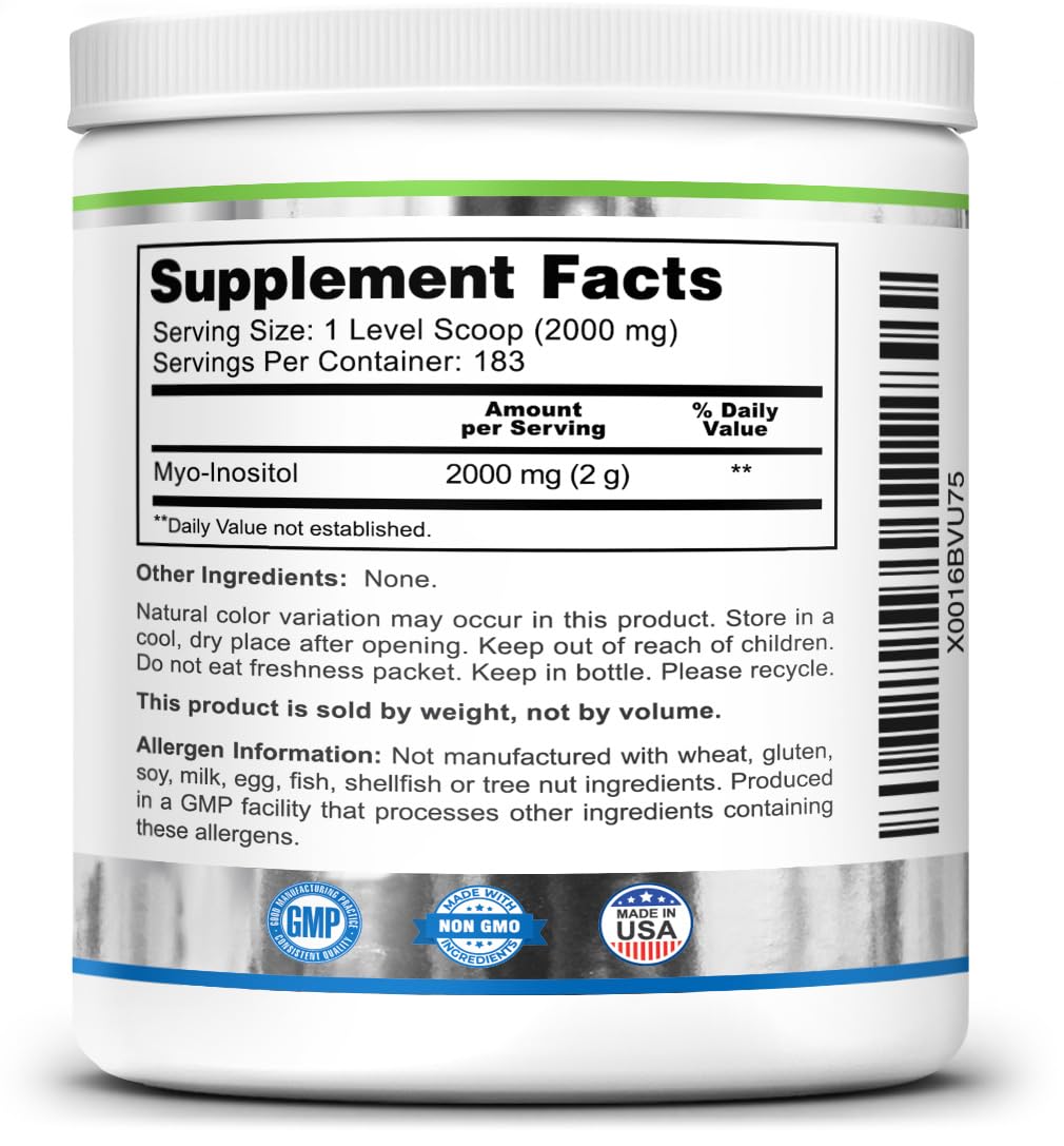Zazzee Myo-Inositol Powder, 6 Month Supply, 183 Servings, 2000 mg per Serving Zazzee