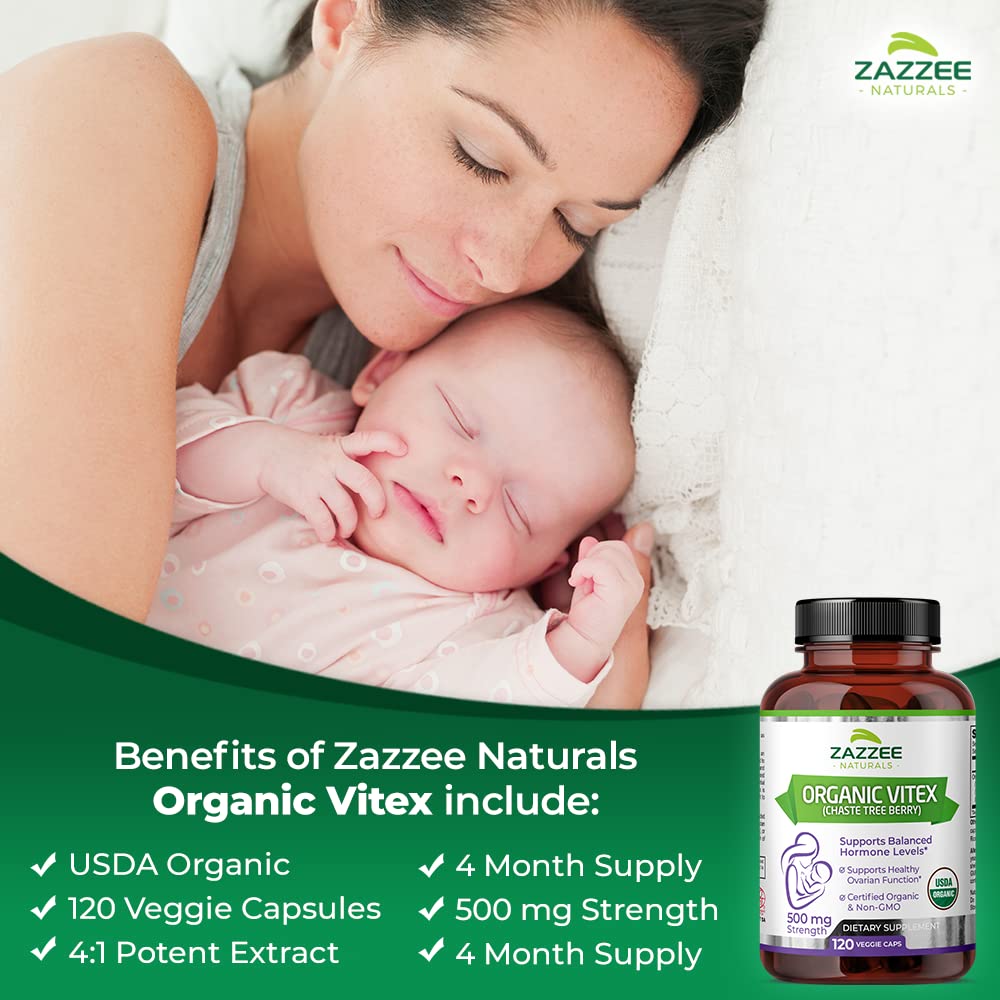 Zazzee USDA Organic Vitex, 500 mg Strength, 120 Vegan Capsules, 4 Month Supply Zazzee