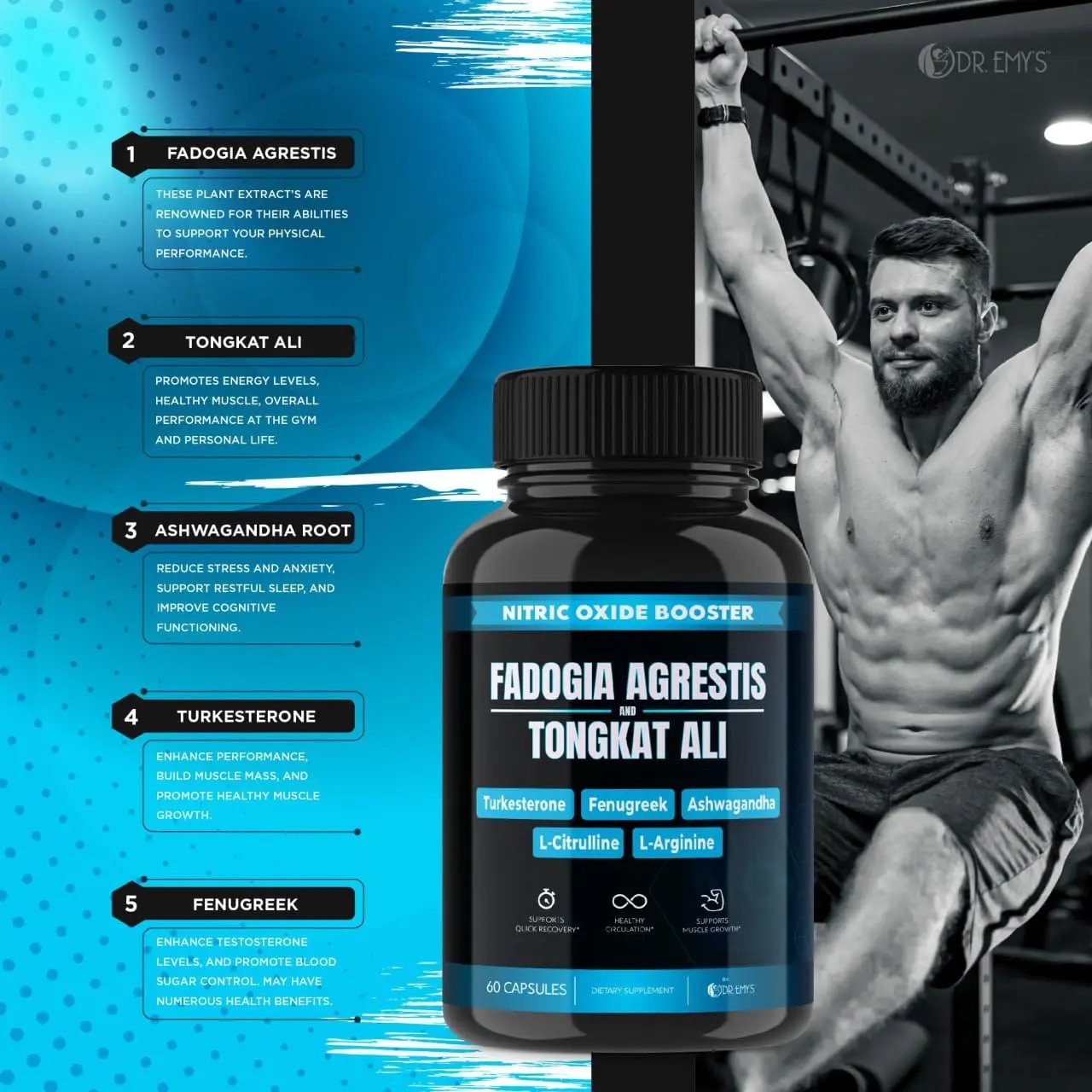(2 Pack) Tongkat Ali Fadogia Agrestis Nitric Oxide Ashwagandha Supplement for Men Dr. Emy's