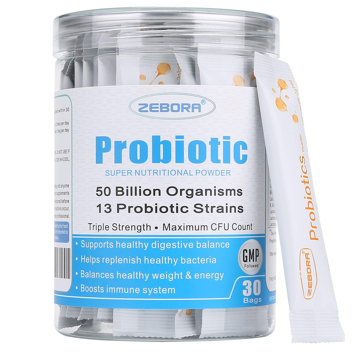 ZEBORA Probiotics for Women, Men and Kids, Prebiotics and Probiotics Powder