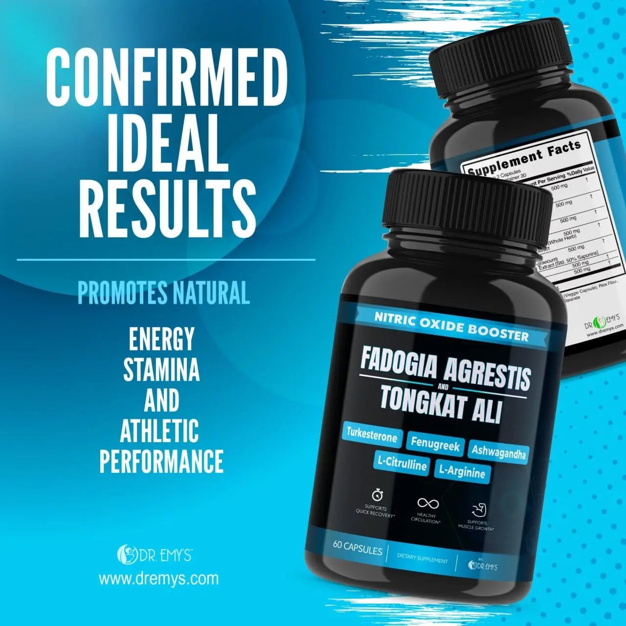 (2 Pack) Tongkat Ali Fadogia Agrestis Nitric Oxide Ashwagandha Supplement for Men Dr. Emy's