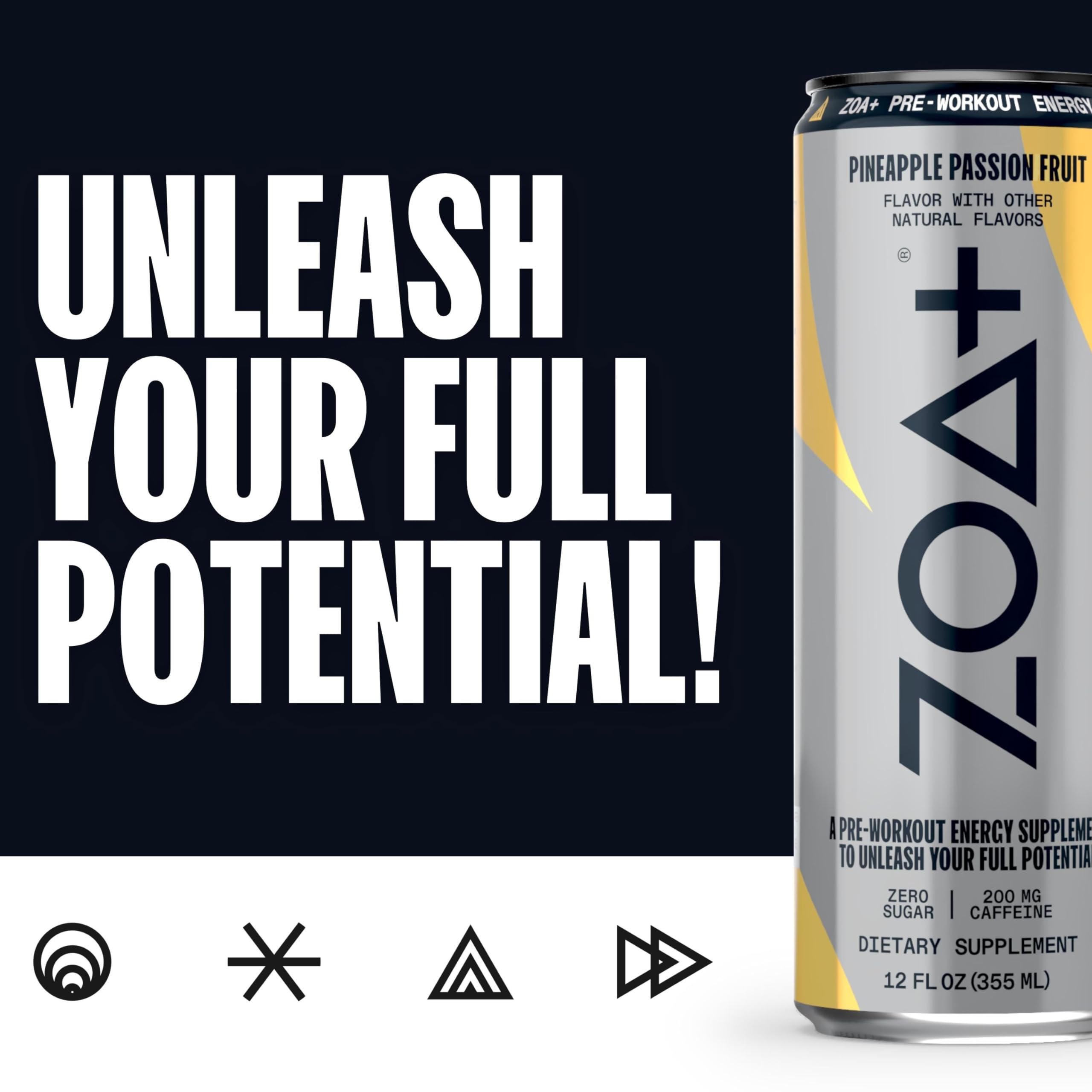 ZOA+ Pre-Workout Sugar-Free Energy Drink, Pineapple Passionfruit - Zero Sugar ZOA