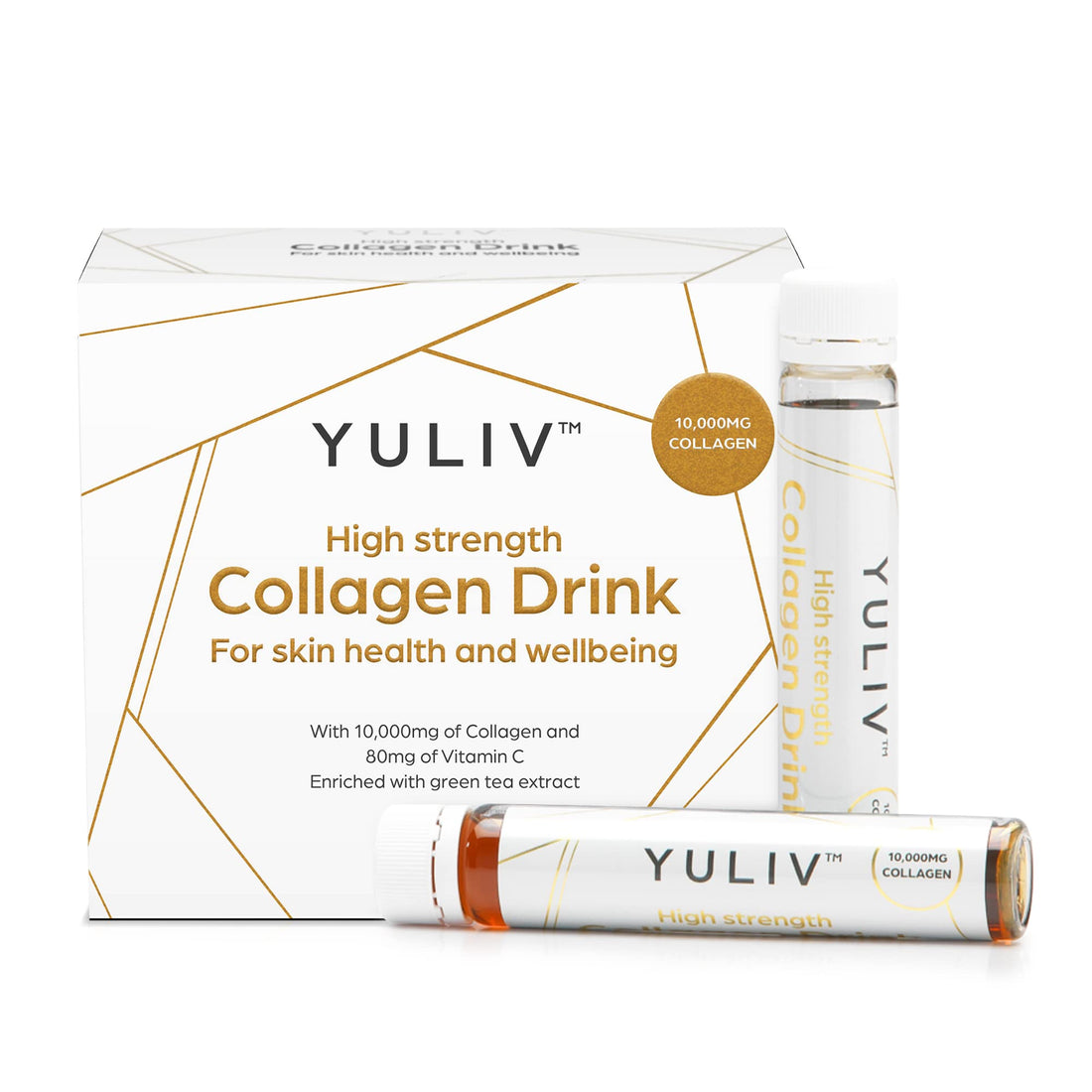 Yuliv High-Dosage Hydrolyzed Collagen Drink - Liquid Collagen Peptides (10000 mg) with Vitamin C for Hair, Skin, and Nails