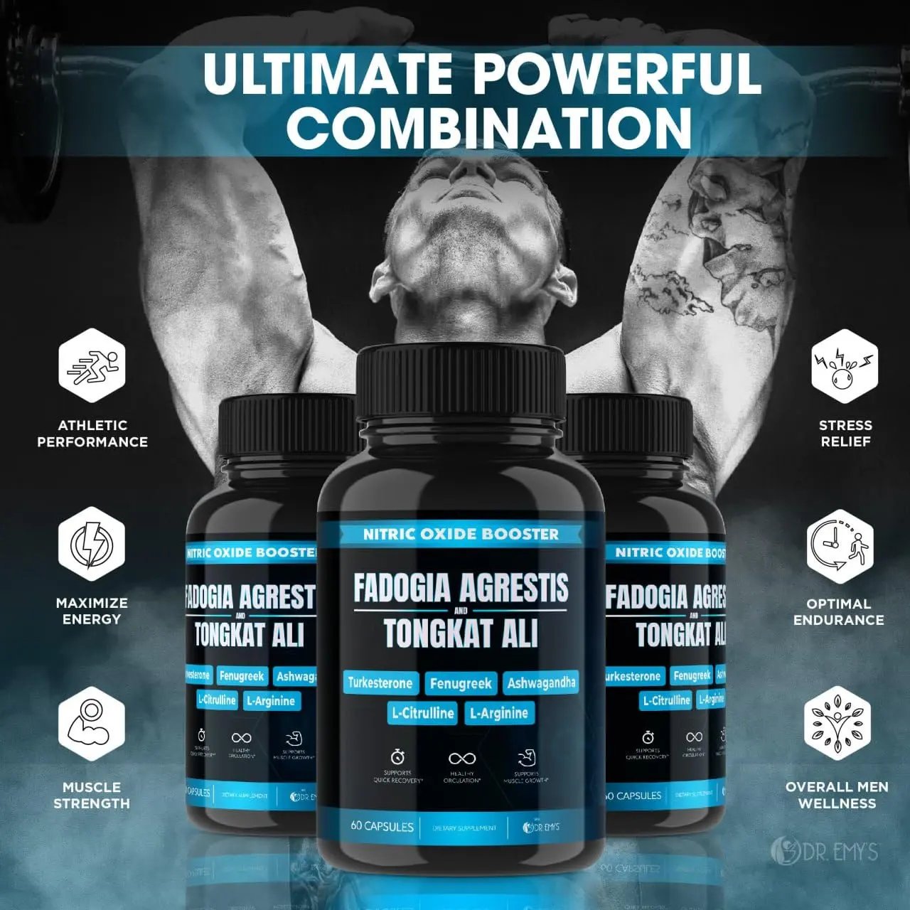 (2 Pack) Tongkat Ali Fadogia Agrestis Nitric Oxide Ashwagandha Supplement for Men Dr. Emy's