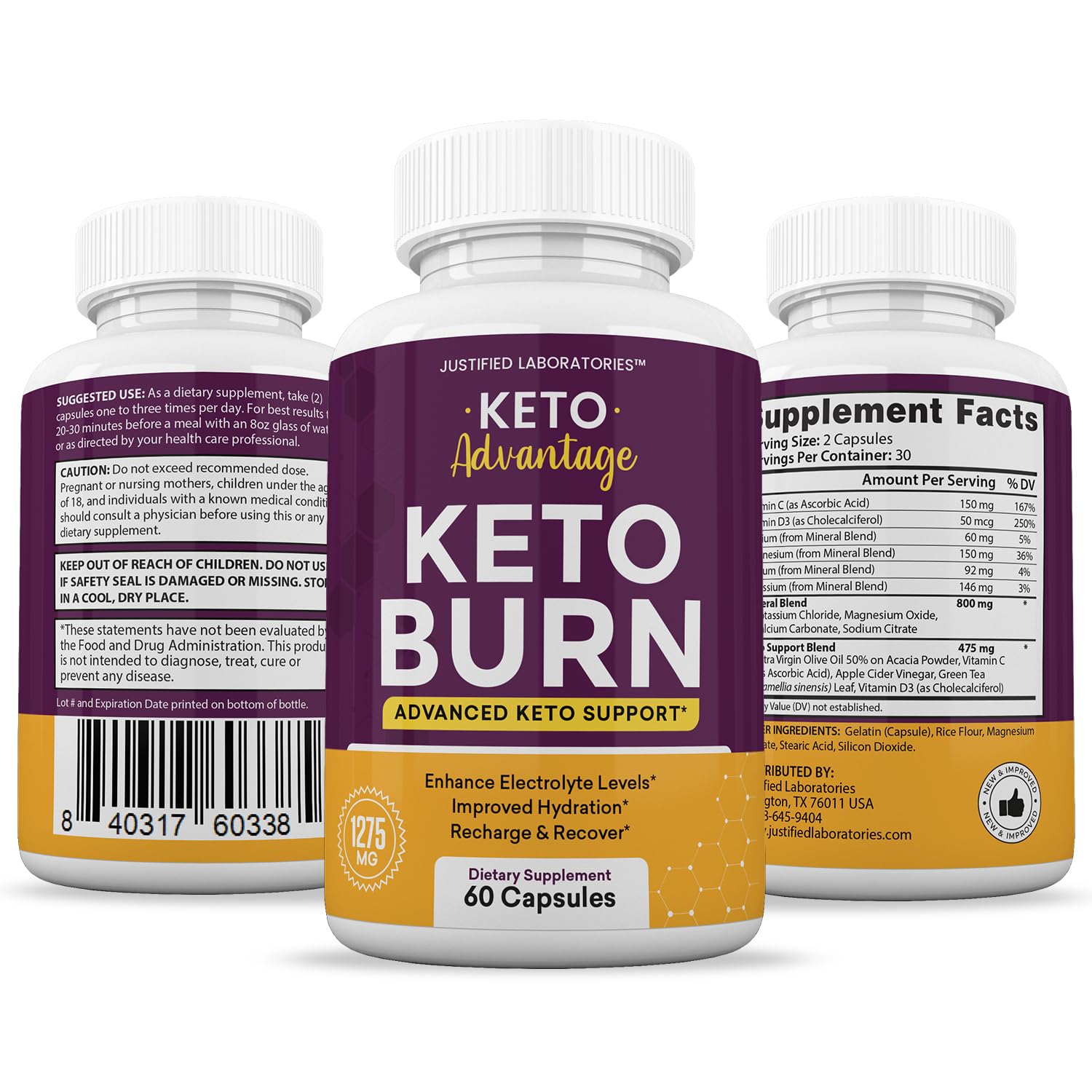 (2 Pack) Keto Advantage Keto Burn Pills 1275MG New & Improved Formula Contains Apple Justified Laboratories