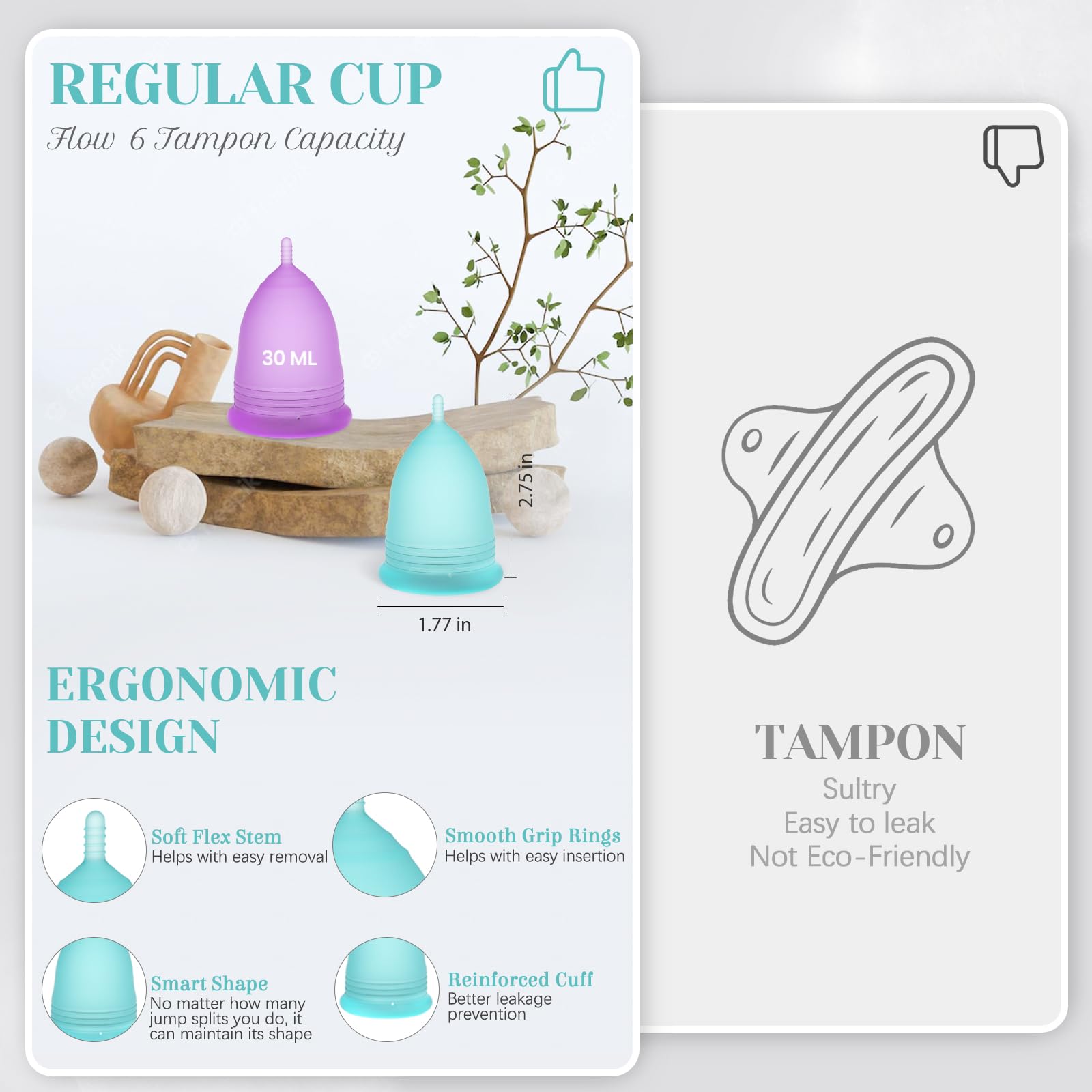 YTYOMUR Menstrual Cup Set, 2 Soft Period Cup Come with Collapsible Cleaner Cup YTYOMUR