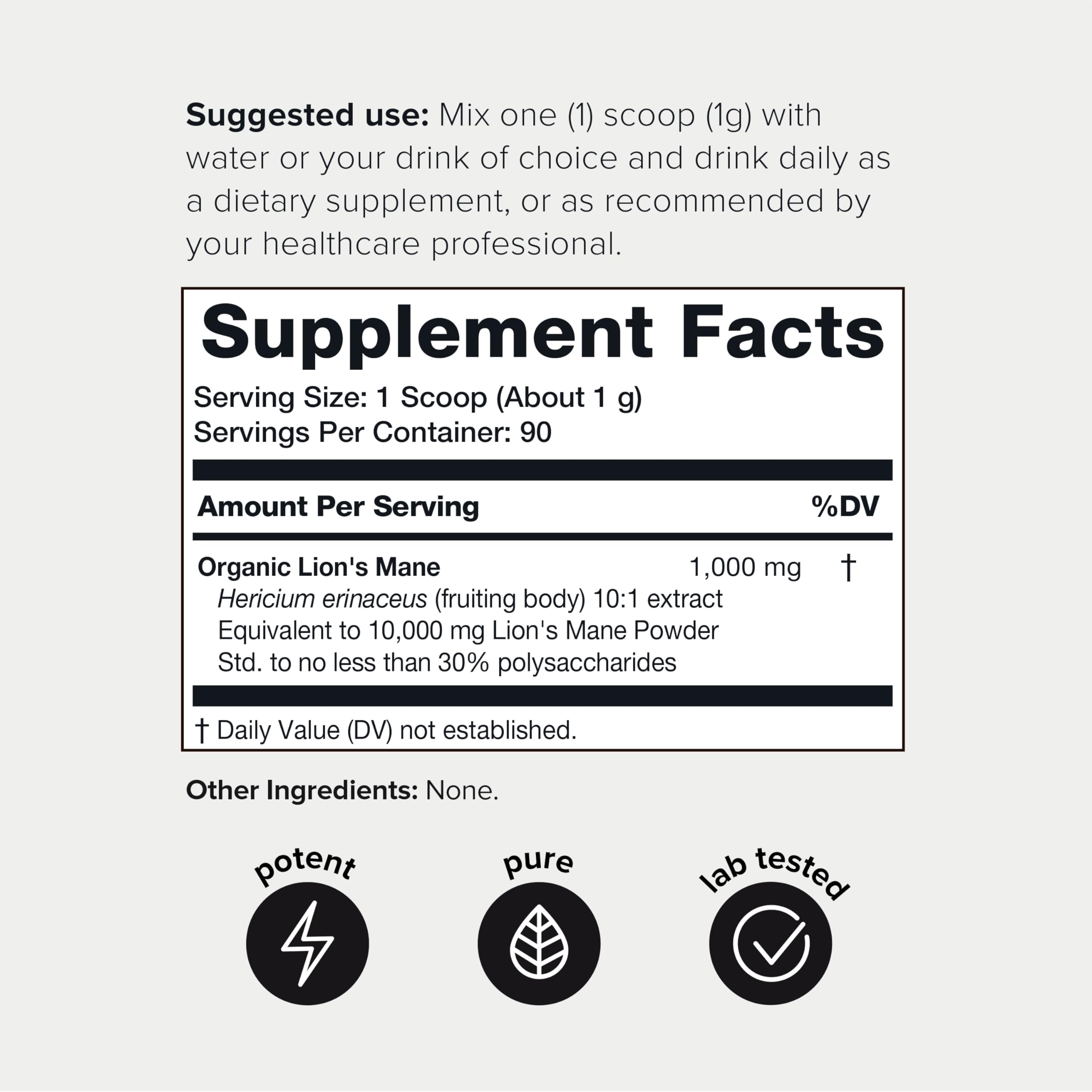 10,000mg 10x Concentrated Ultra High Strength Organic Lions Mane Powder