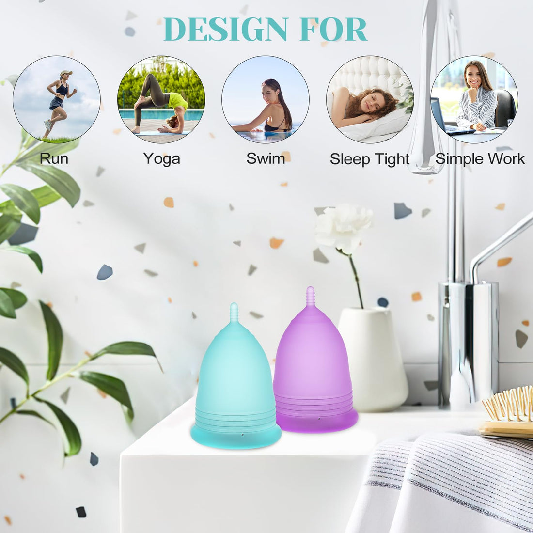 YTYOMUR Menstrual Cup Set, 2 Soft Period Cup Come with Collapsible Cleaner Cup
