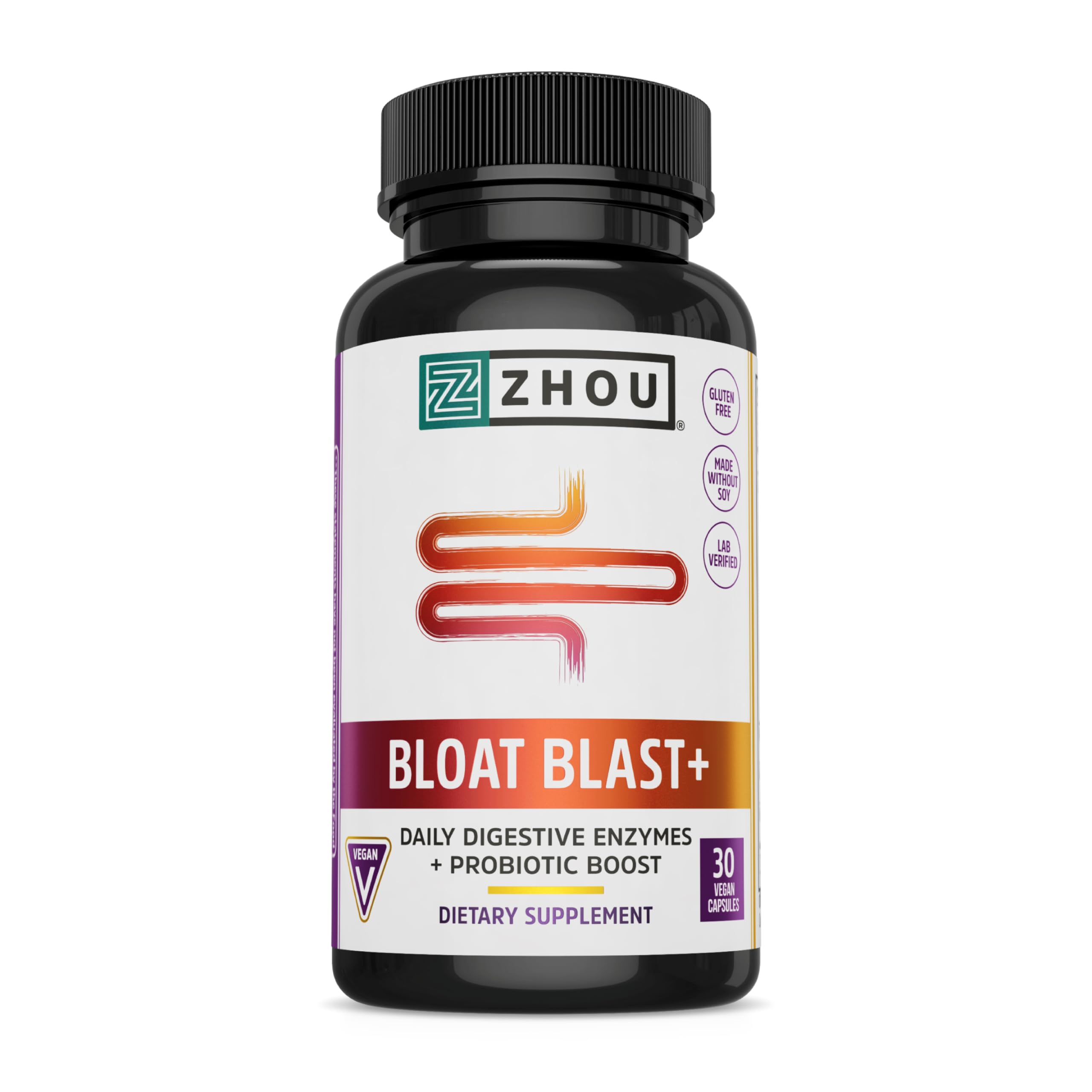 Zhou Nutrition Bloat Blast+ Digestive Enzymes with Probiotics, Bloating Relief for Women