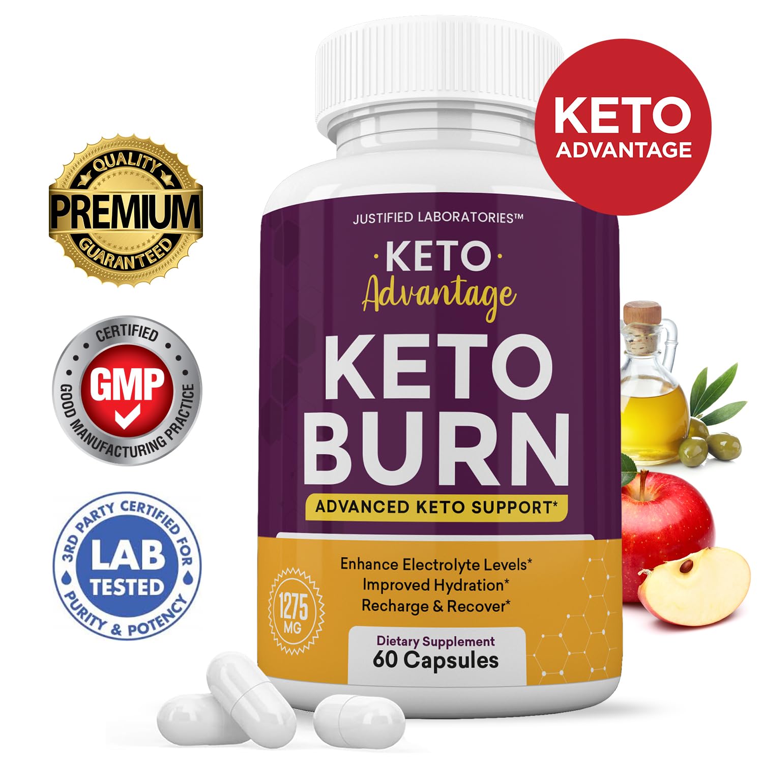 (2 Pack) Keto Advantage Keto Burn Pills 1275MG New & Improved Formula Contains Apple Justified Laboratories