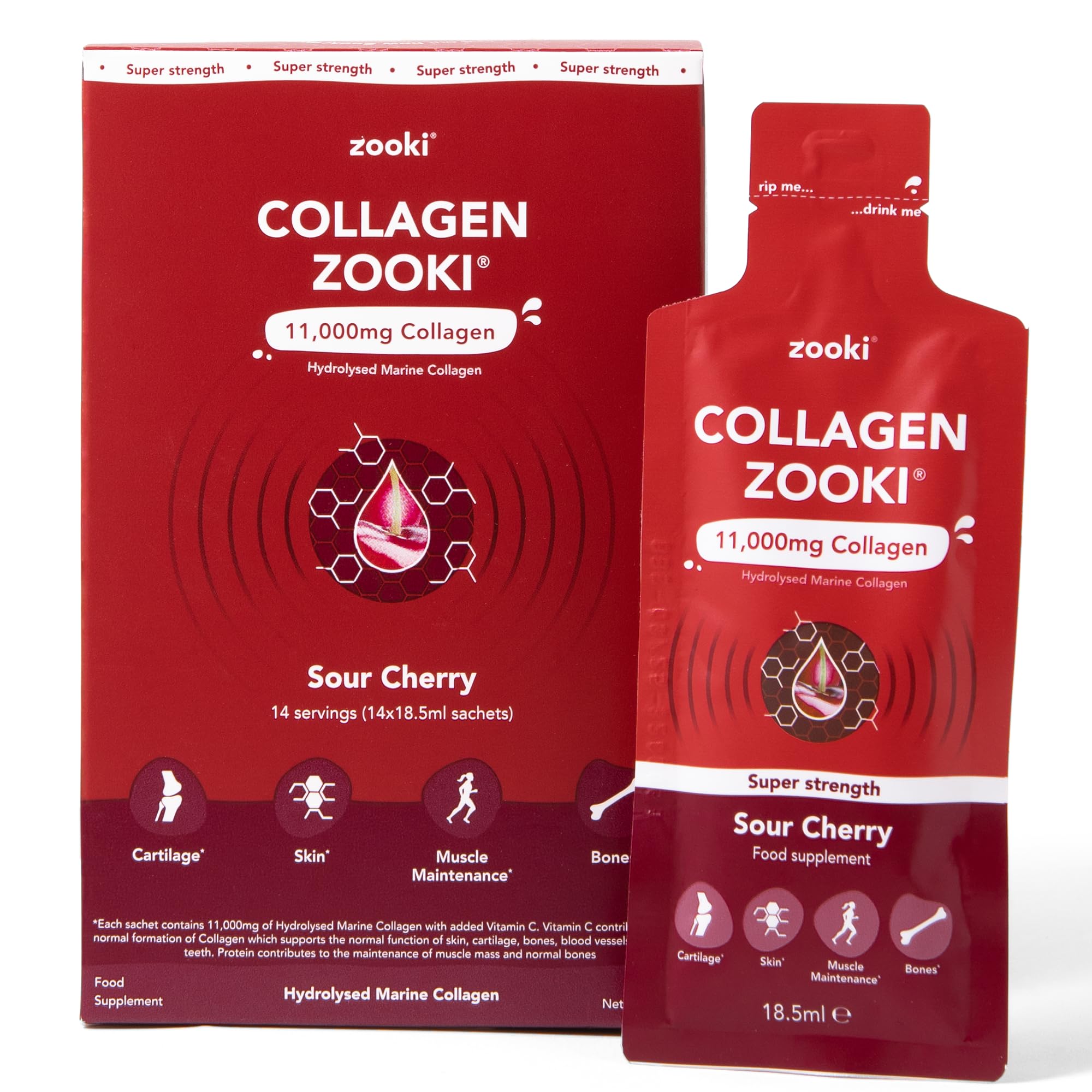Zooki 11,000mg Super Strength Marine Collagen Liquid Sachets | Hydrolysed Marine Collagen Peptides