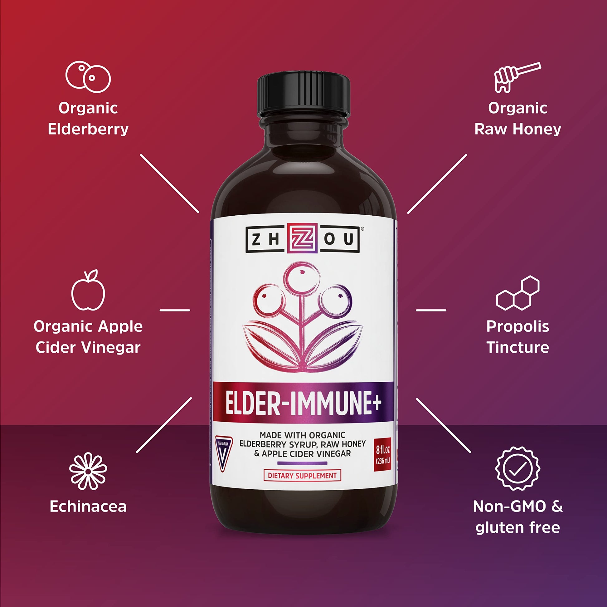 Zhou Nutrition Elderberry Syrup, Immune System Booster with Organic Elderberry Syrup Zhou Nutrition