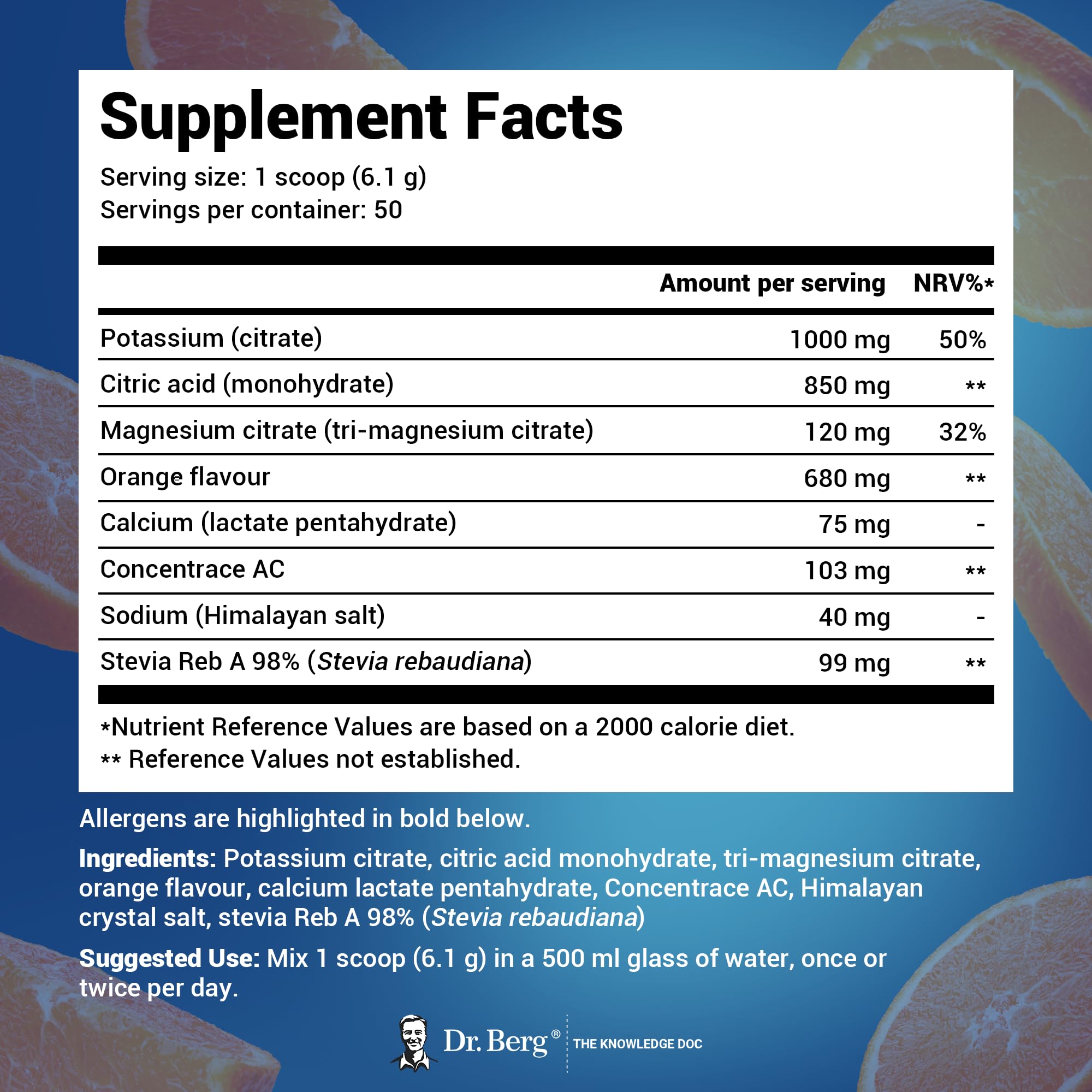 Dr. Berg Electrolyte Powder - Electrolyte Drink Supplements with 1000mg Potassium