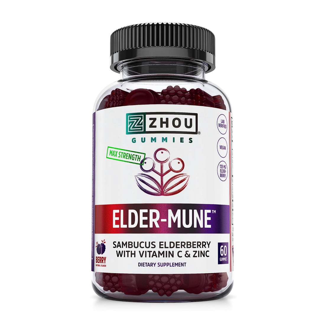 Zhou Nutrition Elder-Mune Sambucus Elderberry Gummies with Zinc and Vitamin C
