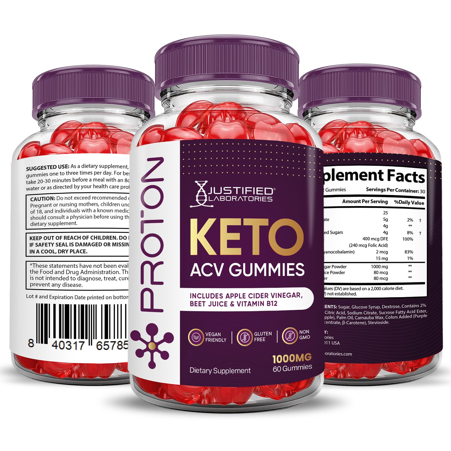 (2 Pack) Proton Protein Keto ACV Gummies Advanced Formula 1000MG Proton Keto Justified Laboratories