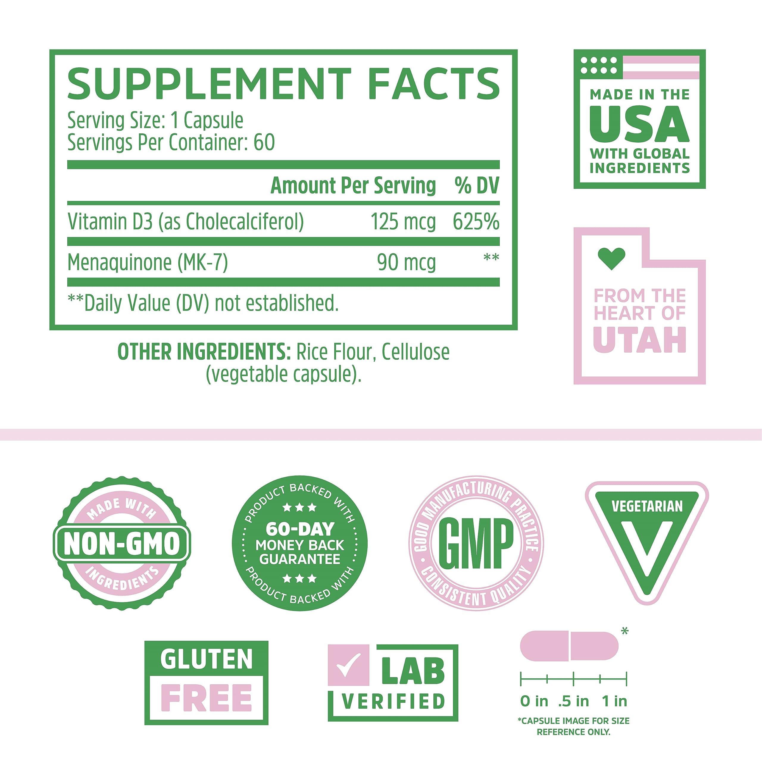 Zhou Nutrition Vitamin D3 K2, Bone and Heart Health Formula 5000 IU Vitamin D3 & 90 mcg Zhou Nutrition