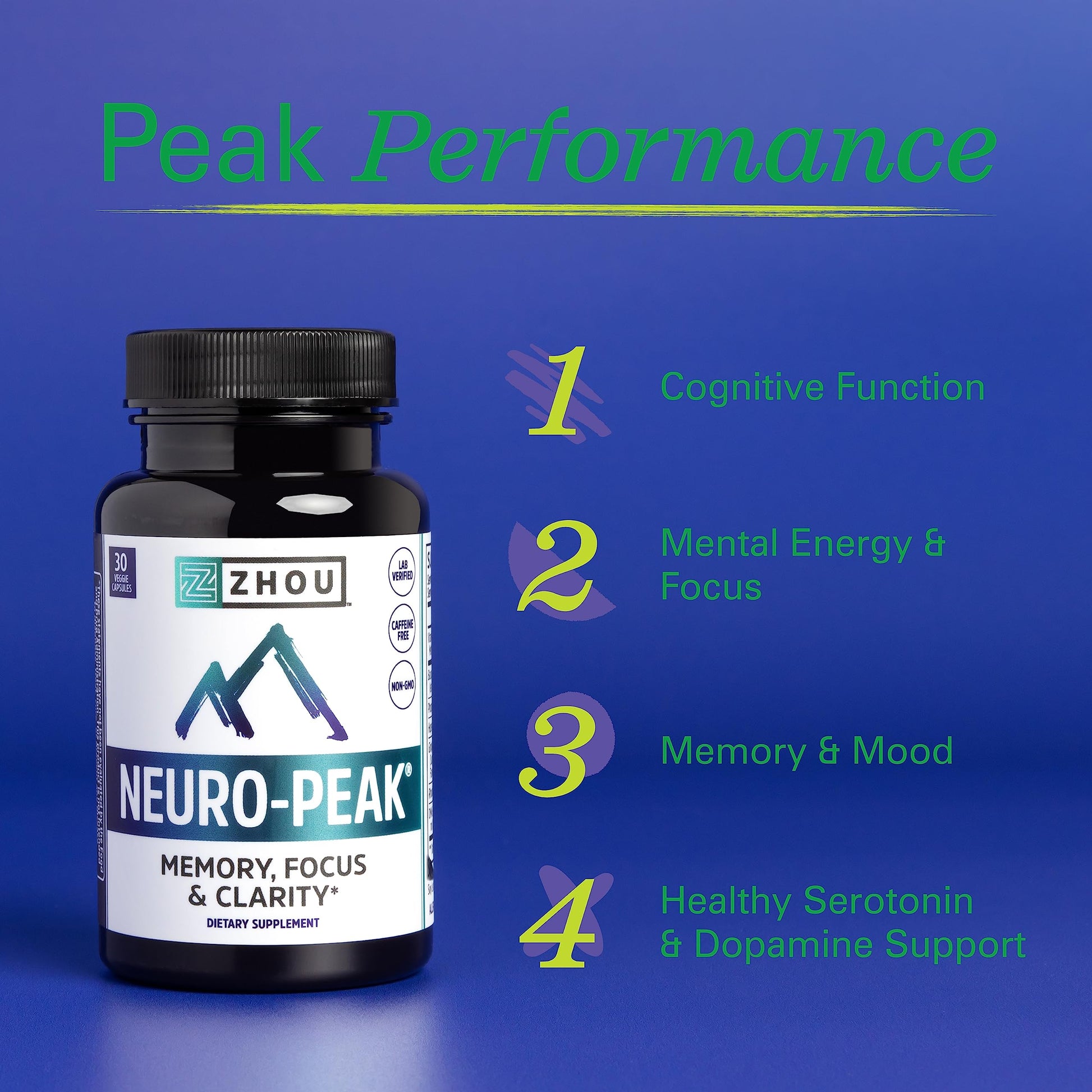 Zhou Neuro Peak Brain Support Supplement | Memory, Focus & Clarity Formula | DMAE ZhouNutrition