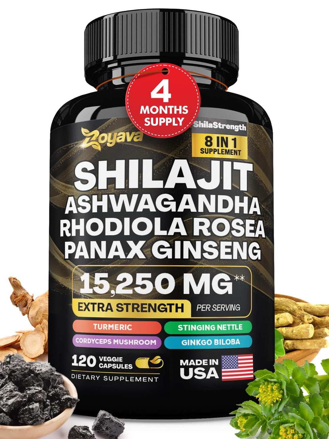 Zoyava Shilajit 9000MG Radiant Health Blend Ashwagandha 2000MG Rhodiola Rosea