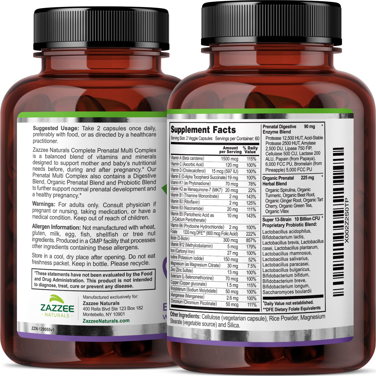 Zazzee Extra Strength Complete Prenatal Multi Complex, 120 Vegan Capsules, 2 Month Supply Zazzee