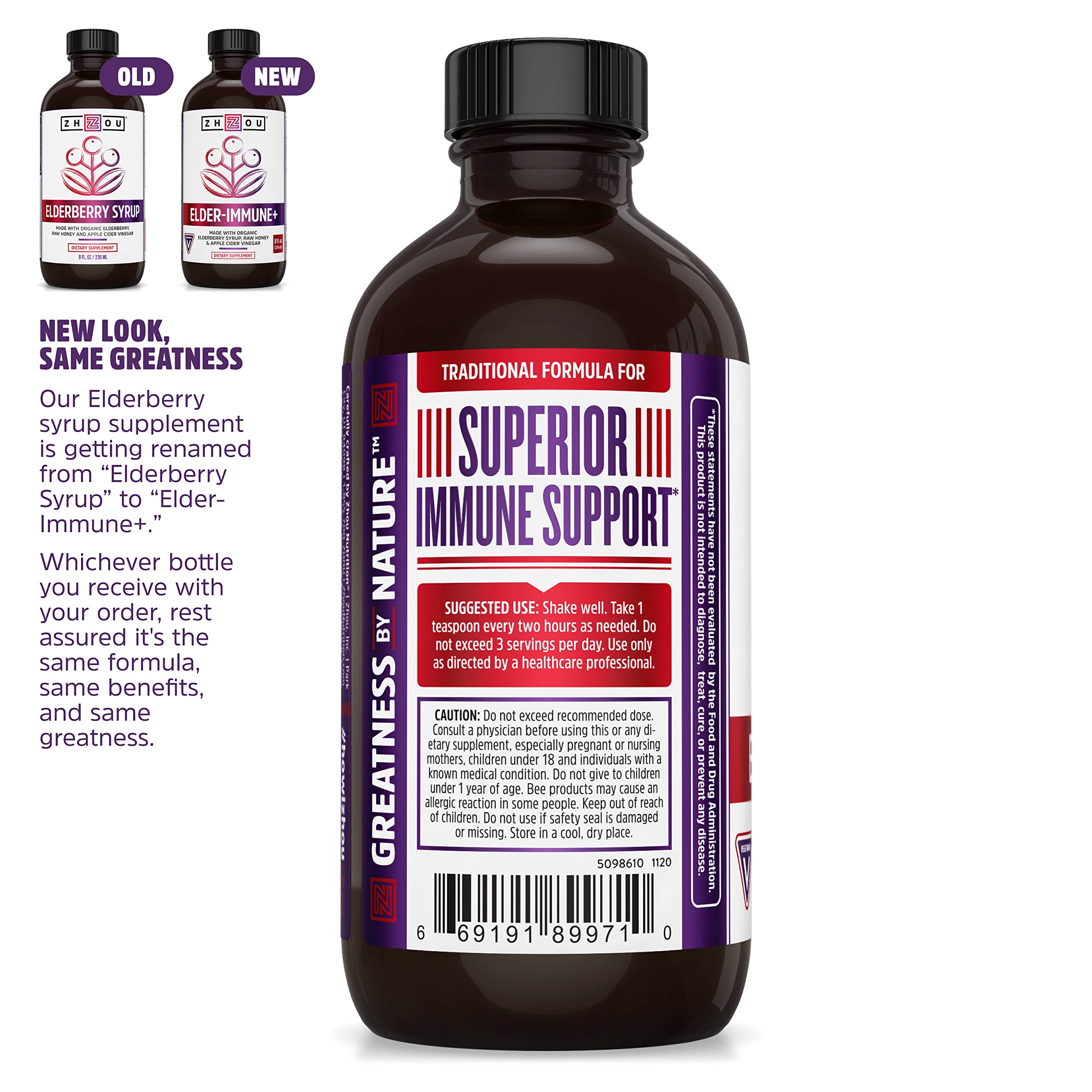 Zhou Nutrition Elderberry Syrup, Immune System Booster with Organic Elderberry Syrup Zhou Nutrition