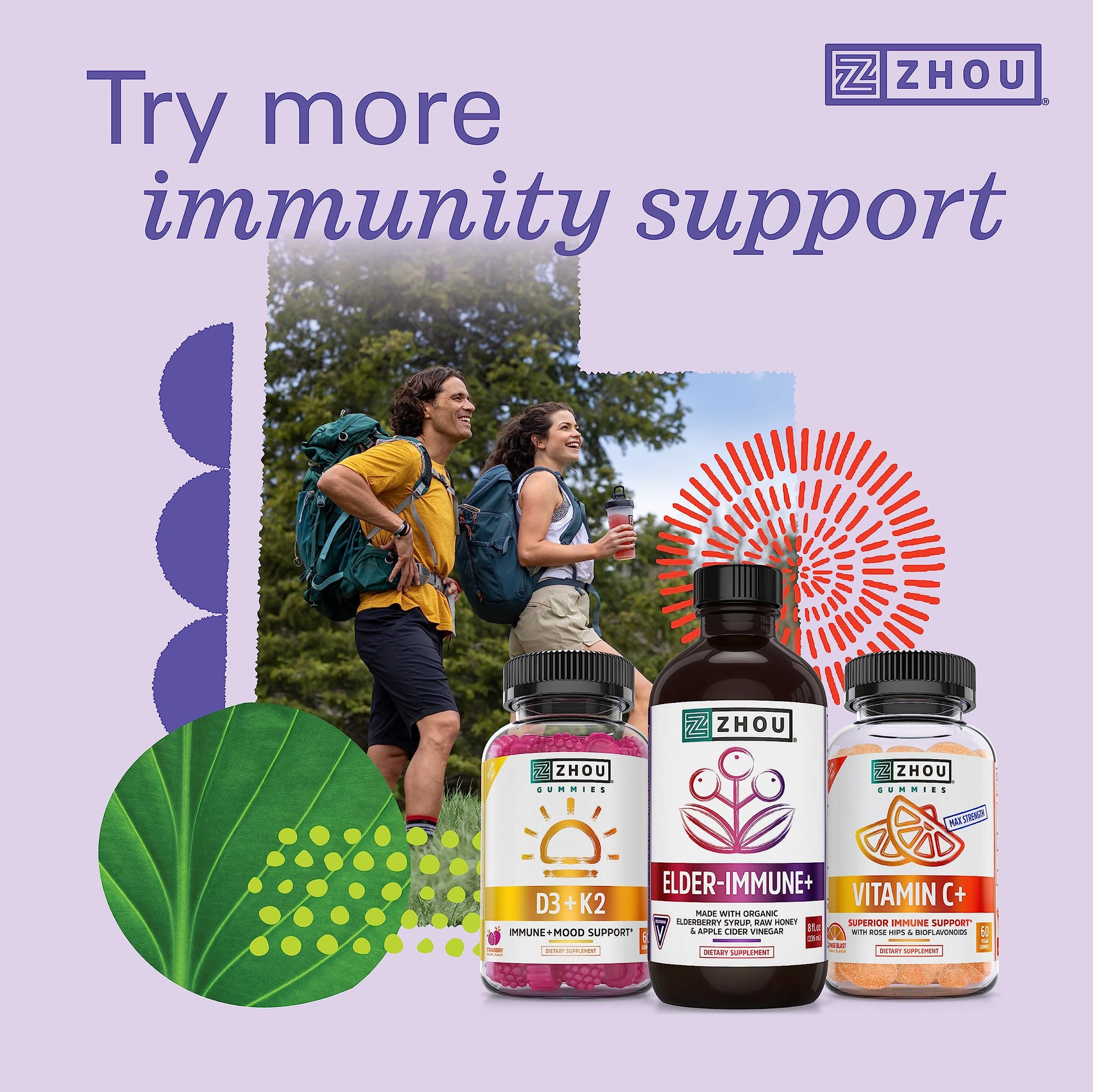 Zhou Nutrition Elder-Mune Sambucus Elderberry Gummies with Zinc and Vitamin C Zhou Nutrition