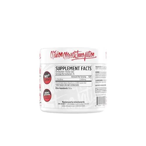 VMI Sports Citrulline Unflavored Powder Pure L-Citrulline | Promote Nitric Oxide Muscle Pumps | 2 g per Serving – 75 Servings