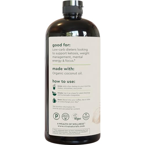 Viva Naturals Organic MCT Oil for Keto Coffee (32 fl oz) - Best MCT Oil Supplement Viva Naturals