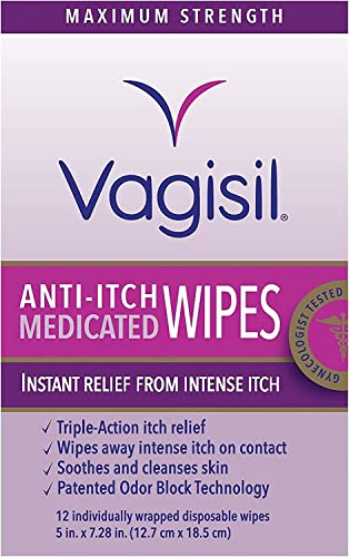 Vagisil Anti-Itch Medicated Wipes, Maximum Strength 12 ea (Pack of 9) Vagisil