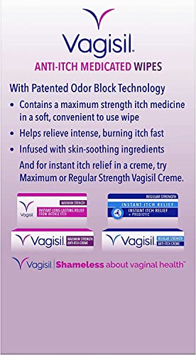 Vagisil Anti-Itch Medicated Wipes, Maximum Strength 12 ea (Pack of 9) Vagisil