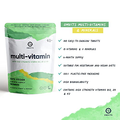 Vegan Multivitamins & Minerals - With High Strength Vitamin B12, D3, K2 & Iron Omvits
