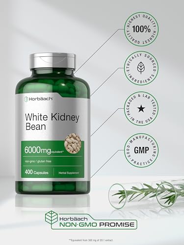 White Kidney Bean Extract Capsules | 6000mg | 400 Count | Non-GMO & Gluten Free Horbäach