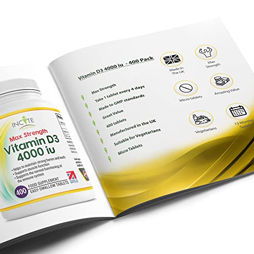 Vitamin D3 4000 iu - Vitamin D Tablets - 1 Year Supply Tablets - Vegetarian - Vitamin D Incite Nutrition