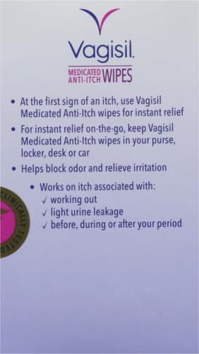 Vagisil Anti-Itch Medicated Feminine Intimate Wipes for Women, Maximum Strength, Gynecologist Tested Vagisil