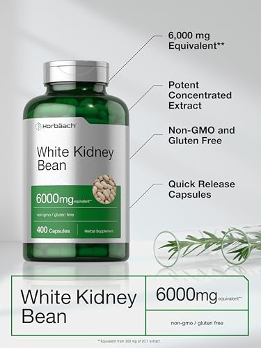 White Kidney Bean Extract Capsules | 6000mg | 400 Count | Non-GMO & Gluten Free Horbäach