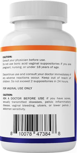 Vitamatic Boric Acid Vaginal Suppositories 600 mg USP Grade Boric Acid in Vegetarian Capsule Shell - 60 Count Vitamatic